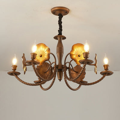 Traditional French Petunia Curved Branch Copper Glass 3/5/6/8 - Light Chandelier For Living Room