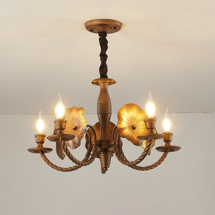 Traditional French Petunia Curved Branch Copper Glass 3/5/6/8 - Light Chandelier For Living Room
