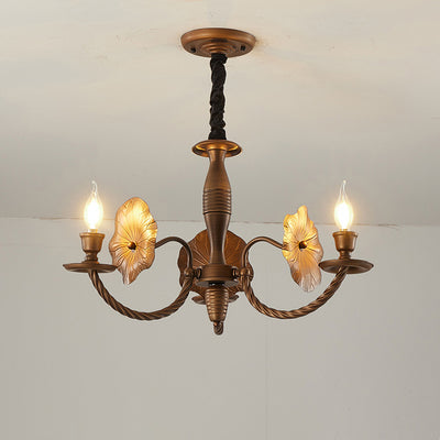 Traditional French Petunia Curved Branch Copper Glass 3/5/6/8 - Light Chandelier For Living Room