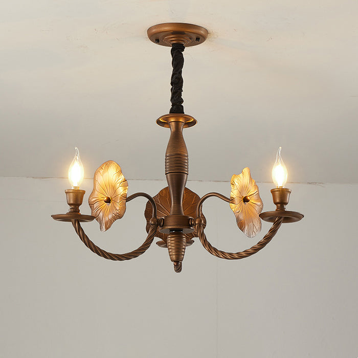 Traditional French Petunia Curved Branch Copper Glass 3/5/6/8 - Light Chandelier For Living Room