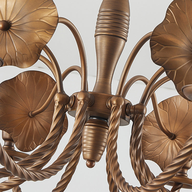Traditional French Petunia Curved Branch Copper Glass 3/5/6/8 - Light Chandelier For Living Room