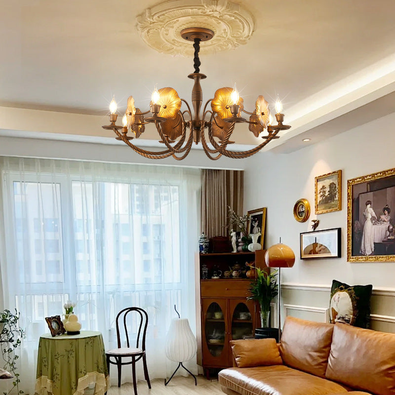 Traditional French Petunia Curved Branch Copper Glass 3/5/6/8 - Light Chandelier For Living Room