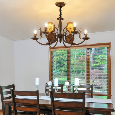 Traditional French Petunia Curved Branch Copper Glass 3/5/6/8 - Light Chandelier For Living Room