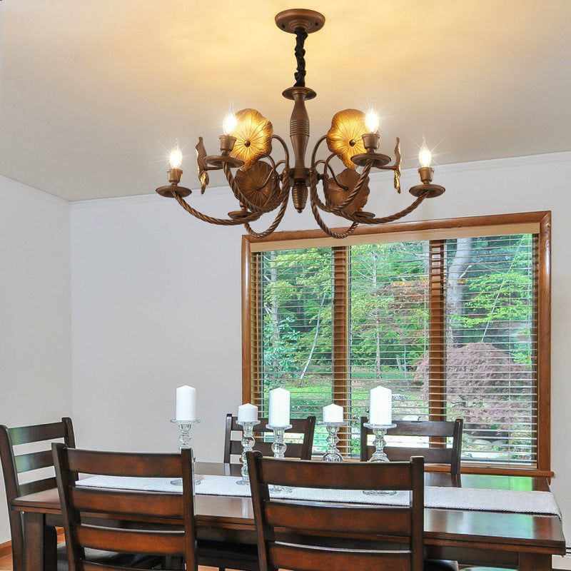 Traditional French Petunia Curved Branch Copper Glass 3/5/6/8 - Light Chandelier For Living Room