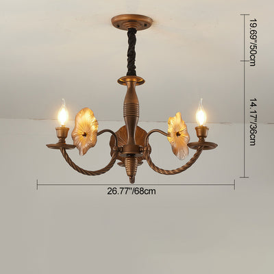 Traditional French Petunia Curved Branch Copper Glass 3/5/6/8 - Light Chandelier For Living Room