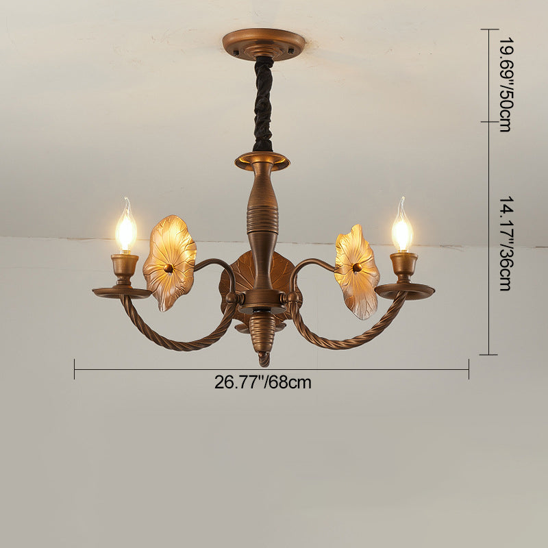 Traditional French Petunia Curved Branch Copper Glass 3/5/6/8 - Light Chandelier For Living Room