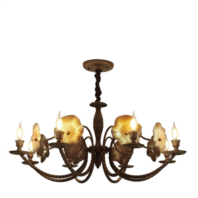 Traditional French Petunia Curved Branch Copper Glass 3/5/6/8 - Light Chandelier For Living Room