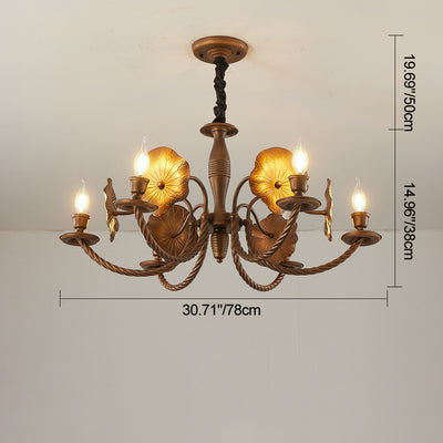 Traditional French Petunia Curved Branch Copper Glass 3/5/6/8 - Light Chandelier For Living Room