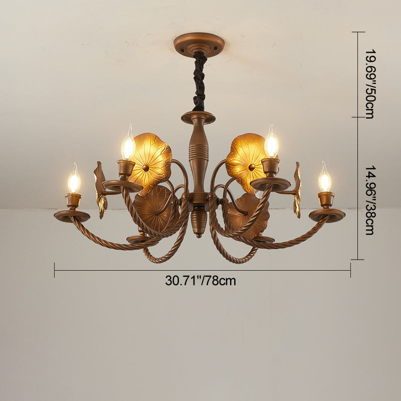 Traditional French Petunia Curved Branch Copper Glass 3/5/6/8 - Light Chandelier For Living Room