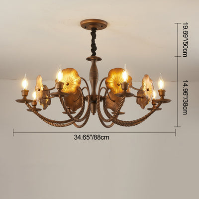Traditional French Petunia Curved Branch Copper Glass 3/5/6/8 - Light Chandelier For Living Room