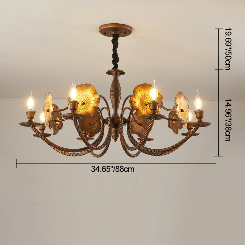 Traditional French Petunia Curved Branch Copper Glass 3/5/6/8 - Light Chandelier For Living Room