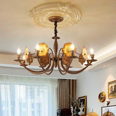Traditional French Petunia Curved Branch Copper Glass 3/5/6/8 - Light Chandelier For Living Room