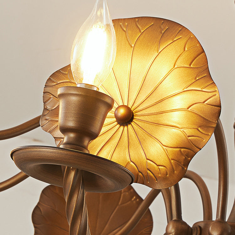 Traditional French Petunia Curved Branch Copper Glass 3/5/6/8 - Light Chandelier For Living Room