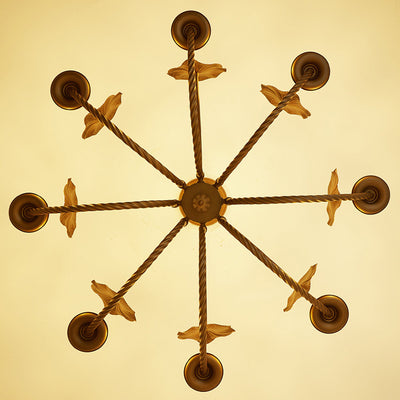Traditional French Petunia Curved Branch Copper Glass 3/5/6/8 - Light Chandelier For Living Room