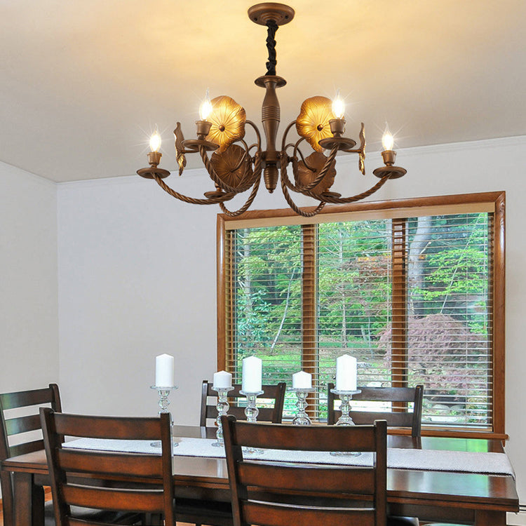 Traditional French Petunia Curved Branch Copper Glass 3/5/6/8 - Light Chandelier For Living Room