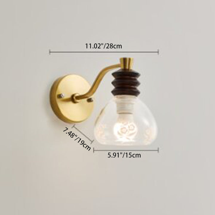 Lampe murale contemporaine rétro en demi-cercle en bois de caoutchouc, fer et verre 1 - lumière pour chambre 