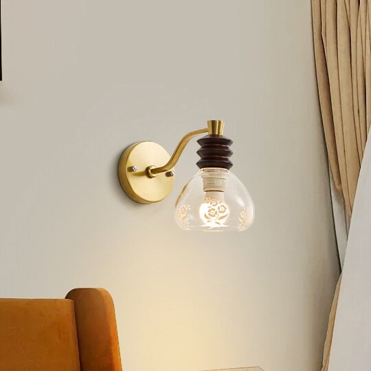 Lampe murale contemporaine rétro en demi-cercle en bois de caoutchouc, fer et verre 1 - lumière pour chambre 