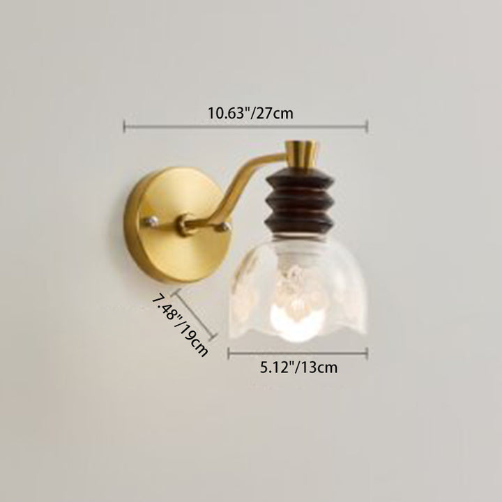 Lampe murale contemporaine rétro en demi-cercle en bois de caoutchouc, fer et verre 1 - lumière pour chambre 