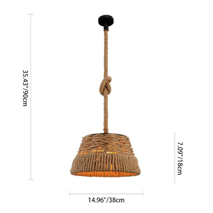 Contemporary Industrial Trapezoid Iron Hemp Rope Weaving 1 - Light Pendant Light For Dining Room