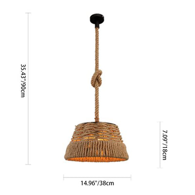 Contemporain industriel trapèze en fer corde de chanvre tissage 1 - Suspension lumineuse pour salle à manger 