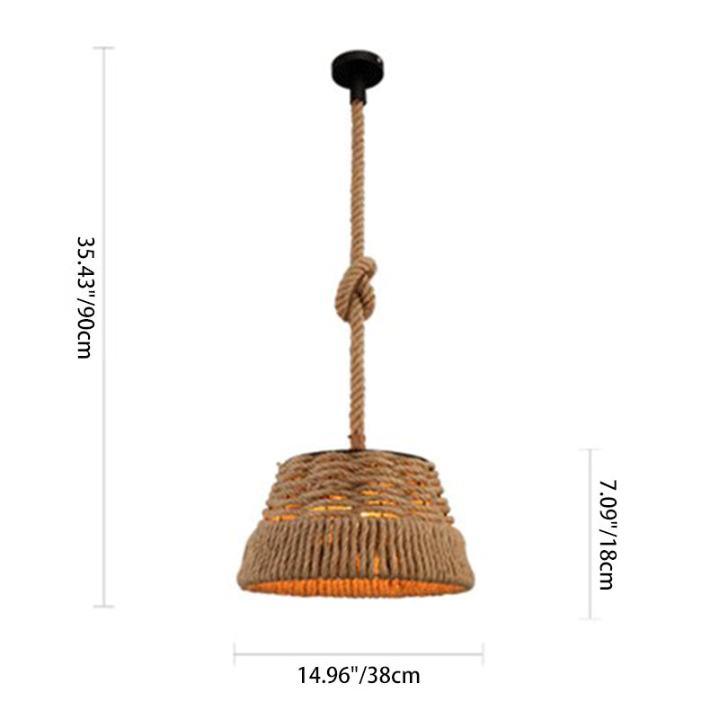 Contemporain industriel trapèze en fer corde de chanvre tissage 1 - Suspension lumineuse pour salle à manger 