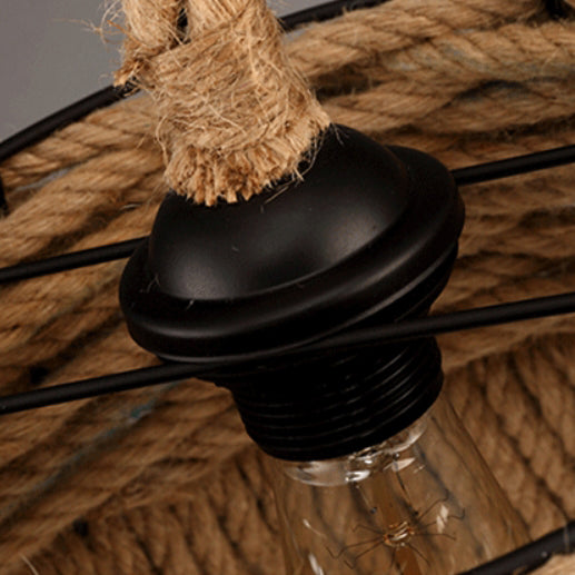 Contemporain industriel trapèze en fer corde de chanvre tissage 1 - Suspension lumineuse pour salle à manger 