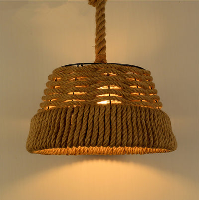Contemporain industriel trapèze en fer corde de chanvre tissage 1 - Suspension lumineuse pour salle à manger 