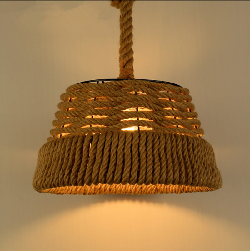 Contemporain industriel trapèze en fer corde de chanvre tissage 1 - Suspension lumineuse pour salle à manger 