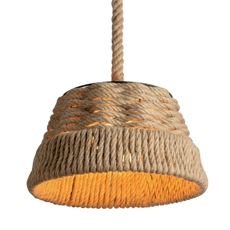 Contemporain industriel trapèze en fer corde de chanvre tissage 1 - Suspension lumineuse pour salle à manger 