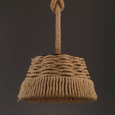 Contemporain industriel trapèze en fer corde de chanvre tissage 1 - Suspension lumineuse pour salle à manger 