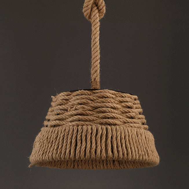Contemporain industriel trapèze en fer corde de chanvre tissage 1 - Suspension lumineuse pour salle à manger 