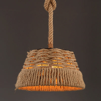 Contemporain industriel trapèze en fer corde de chanvre tissage 1 - Suspension lumineuse pour salle à manger 