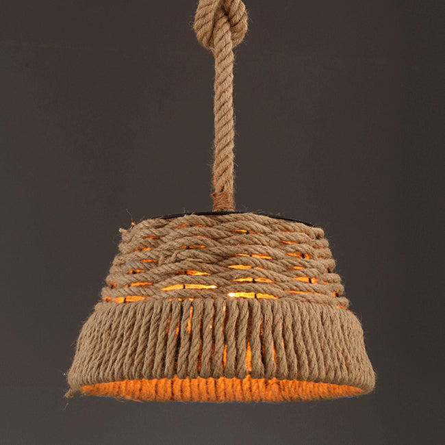 Contemporain industriel trapèze en fer corde de chanvre tissage 1 - Suspension lumineuse pour salle à manger 