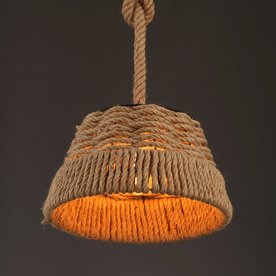 Contemporain industriel trapèze en fer corde de chanvre tissage 1 - Suspension lumineuse pour salle à manger 
