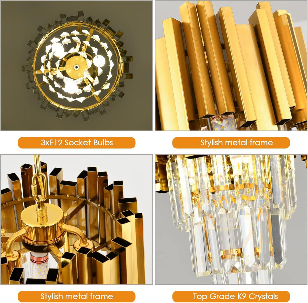 Modern Luxury Trapezoid Iron Crystal 3 - Light Pendant Light For Dining Room