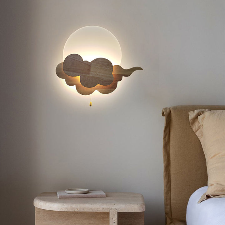 Applique murale LED en acrylique et chêne nuage traditionnel japonais pour salon 