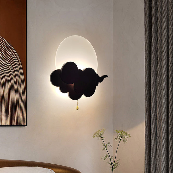Applique murale LED en acrylique et chêne nuage traditionnel japonais pour salon 