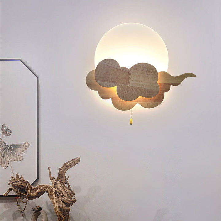 Applique murale LED en acrylique et chêne nuage traditionnel japonais pour salon 