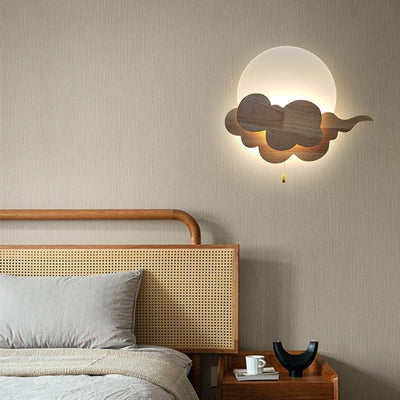 Traditionelle japanische Wolken-Eichen-Acryl-LED-Wandleuchte für das Wohnzimmer 