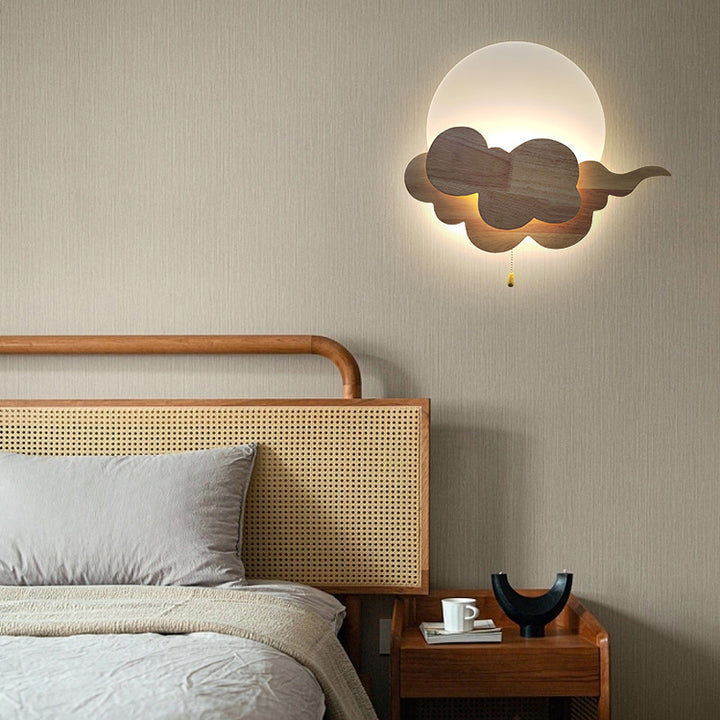 Applique murale LED en acrylique et chêne nuage traditionnel japonais pour salon 