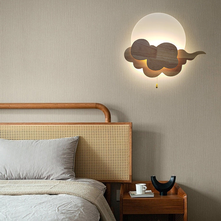Traditionelle japanische Wolken-Eichen-Acryl-LED-Wandleuchte für das Wohnzimmer 