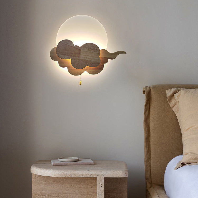 Applique murale LED en acrylique et chêne nuage traditionnel japonais pour salon 