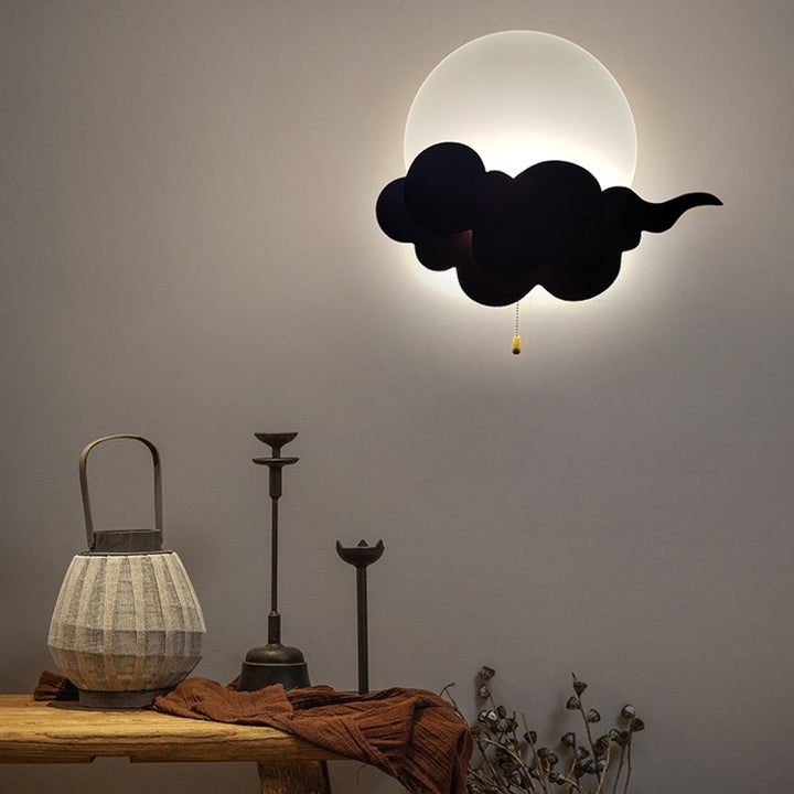 Applique murale LED en acrylique et chêne nuage traditionnel japonais pour salon 