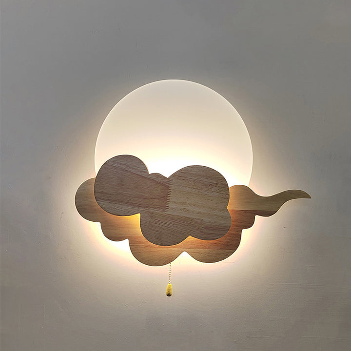 Applique murale LED en acrylique et chêne nuage traditionnel japonais pour salon 