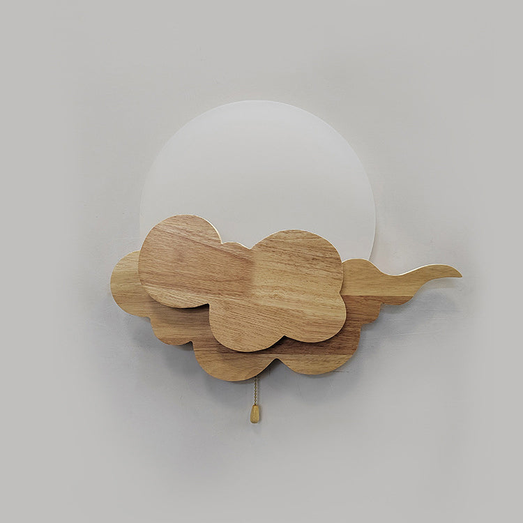 Traditionelle japanische Wolken-Eichen-Acryl-LED-Wandleuchte für das Wohnzimmer 