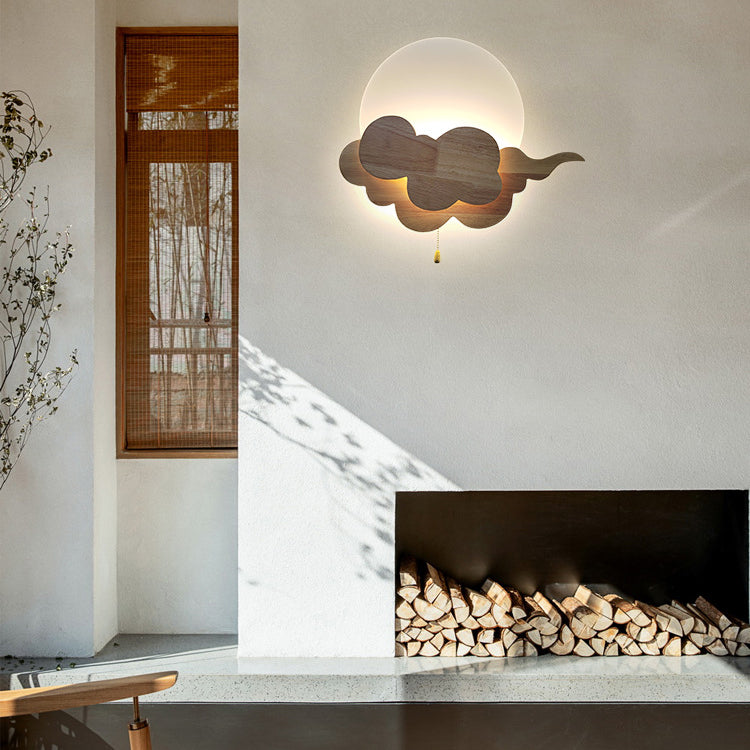 Traditionelle japanische Wolken-Eichen-Acryl-LED-Wandleuchte für das Wohnzimmer 