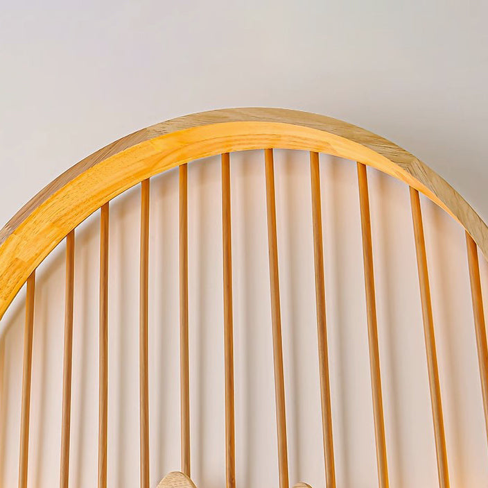 Traditional Chinese Round Rectangle Mountains Rubber Wood LED Wall Sconce Lamp For Living Room