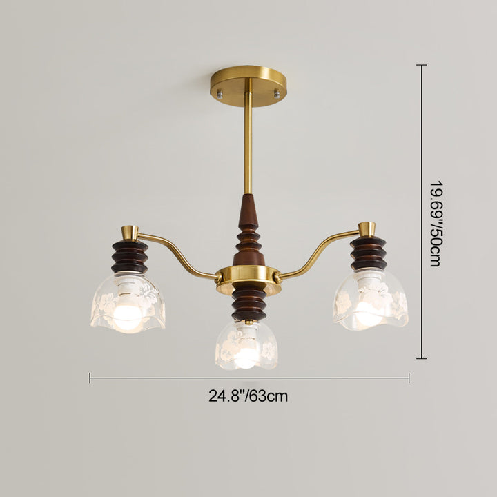 Traditional French Semicircle Rubber Wood Iron Glass 3/6/8 - Light Chandelier For Living Room
