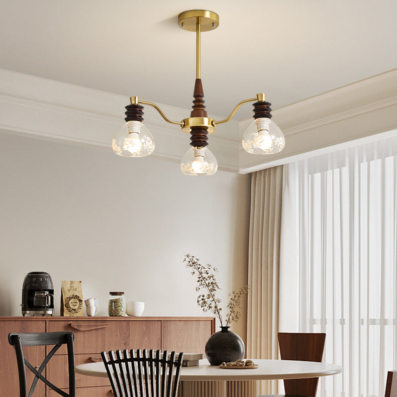 Chandelier traditionnel en demi-cercle en bois de caoutchouc, fer et verre à 3/6/8 lumières pour salon 