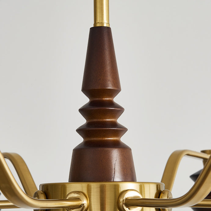Chandelier traditionnel en demi-cercle en bois de caoutchouc, fer et verre à 3/6/8 lumières pour salon 